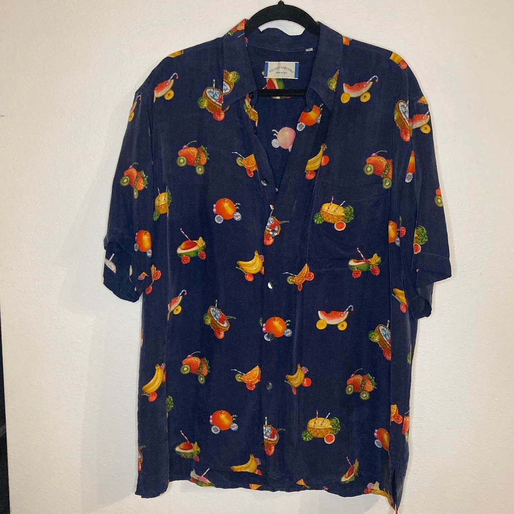 riscatto portofino fruit print button down collared shirt